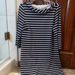 Talbots Navy and White Striped Long Sleeve Dress